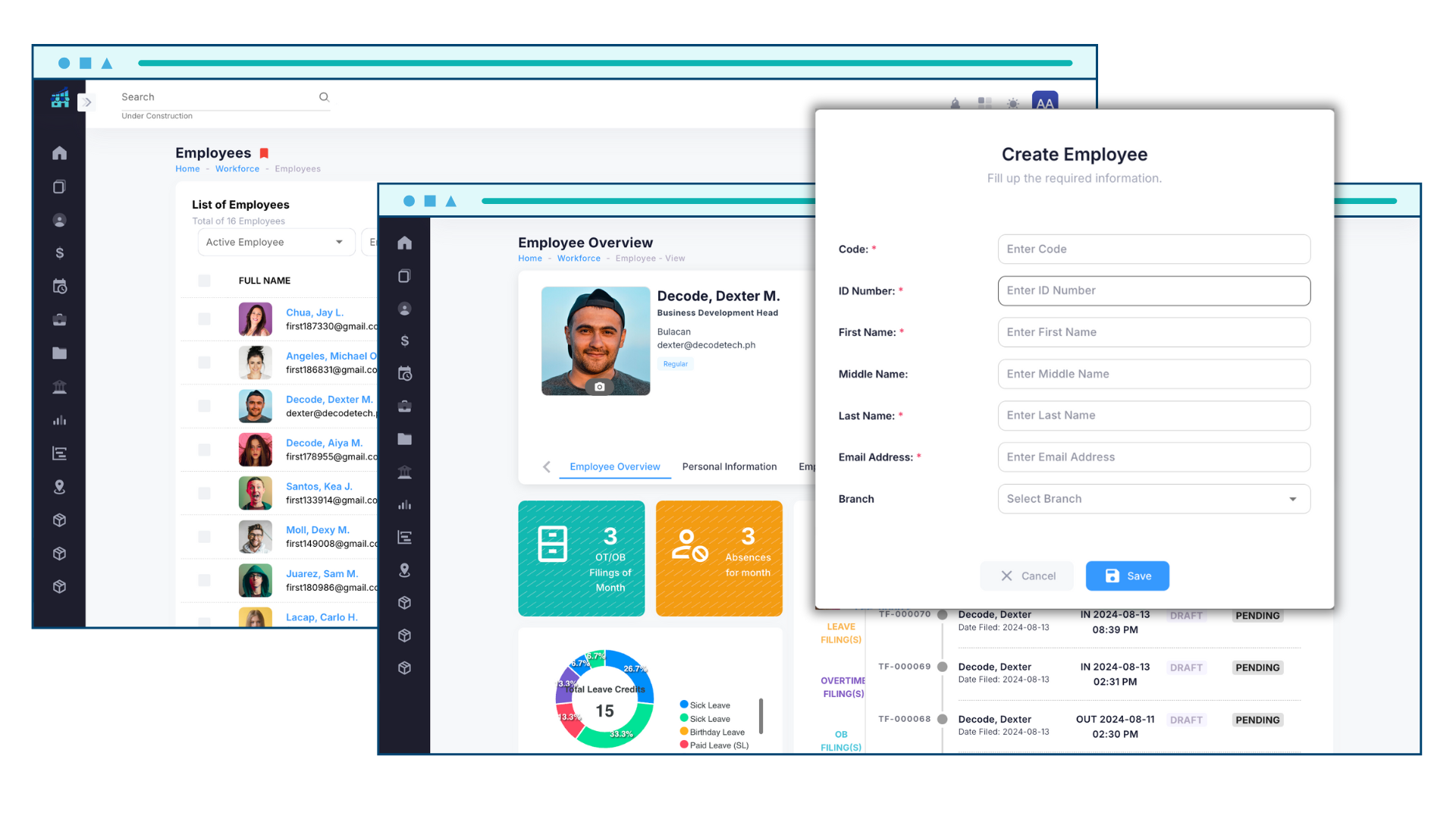 dashboard of hris for employee profile